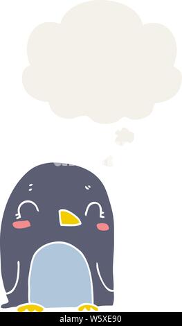 cartoon penguin with thought bubble in retro style Stock Vector