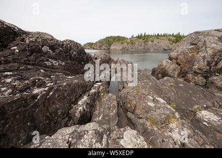 Rugged shoreline in Pukaskwa National Park on Lake Superior, Ontario. Stock Photo