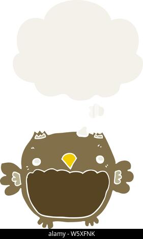 cartoon owl with thought bubble in retro style Stock Vector