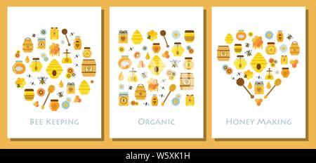 Organic Bee Keeping and Honey Making Cards Stock Vector