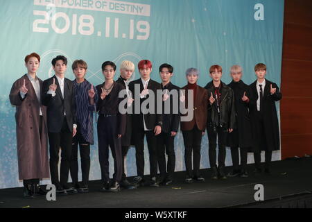 (From left) Lai Kuan-lin, Ong Seong-wu, Park Ji-hoon, Lee Dae-hwi, Bae Jin-young, Kang Daniel, Yoon Ji-sung, Ha Sung-woon, Kim Jae-hwan, Park Woo-jin, Stock Photo