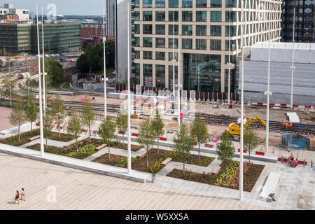 View of Alpha Tower and the new HSBC Head Office in Broad Street, Birmingham from the library roof garden Stock Photo