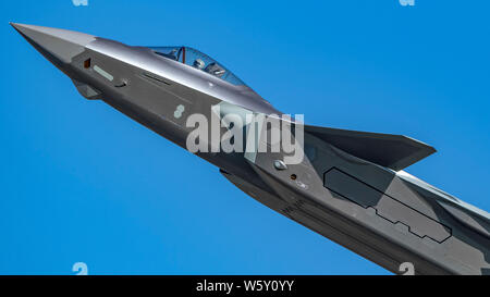 A J-20 stealth fighter jet of the Chinese PLA (People's Liberation Army) Airforce flies during a training session in preparation for the 12th China In Stock Photo