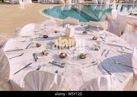 Wedding decorations for table in rustic style Stock Photo