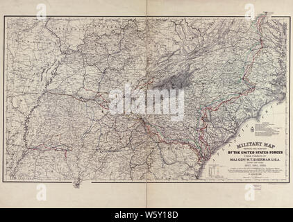 Civil War Maps 1151 Military map showing the marches of the United States forces under command of Maj Gen'l WT Sherman during the years 1863 1864 1865 Rebuild and Repair Stock Photo