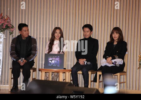 (From left) South Korean singer Lee Sang-min, singer and actress Kwon Bo-ah, known professionally as BoA, singer-songwriter You Hee-yeol, and lyricist Stock Photo