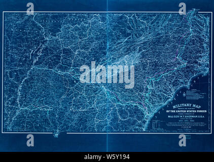Civil War Maps 1151 Military map showing the marches of the United States forces under command of Maj Gen'l WT Sherman during the years 1863 1864 1865 Inverted Rebuild and Repair Stock Photo