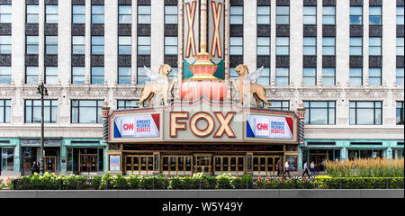 Detroit, Michigan, USA. 30th July, 2019. The Fox Theater, site of the two Democratic Debates in Detroit hosted by CNN and sanctioned by the DNC. Credit: Brian Cahn/ZUMA Wire/Alamy Live News Stock Photo