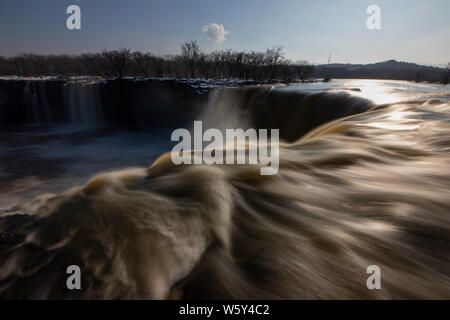 Landscape of the winter scenery of Jingbohu Waterfall, China's largest volcanic waterfall, in Mudanjiang city, northeast China's Heilongjiang province Stock Photo