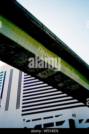 Skyscraper and BTS on Sukhumvit in Bangkok in Thailand in Southeast Asia Far East Stock Photo