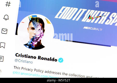 Twitter page (July 2019) : Cristiano Ronaldo (dos Santos Aveiro) - Portuguese footballer Stock Photo