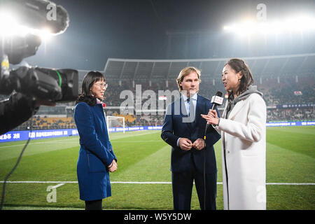 Czech retired footballer and CSL ambassador Pavel Nedved receives an interview before the first leg of Chinese Football Association (CFA) Cup final be Stock Photo