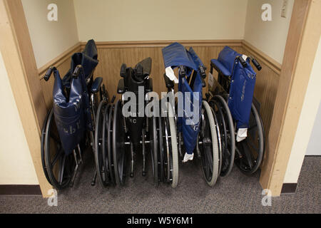 Wheelchairs ready for patients use in hospital. Stock Photo