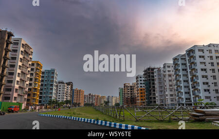 Colorful City residential building apartments with adjoining road at  Rajarhat area,Kolkata, India. Stock Photo