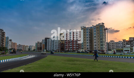 Colorful City residential building apartments with adjoining road at  Rajarhat area,Kolkata, India. Stock Photo