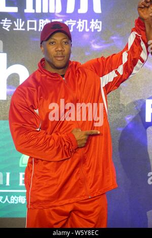 Jamaican-American IFBB professional bodybuilder Shawn Rhoden is pictured during a bodybuilding competition in Shanghai, China, 13 November 2018. Stock Photo