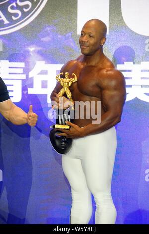 Jamaican-American IFBB professional bodybuilder Shawn Rhoden is pictured during a bodybuilding competition in Shanghai, China, 13 November 2018. Stock Photo