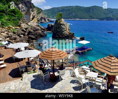 La Grotta Beach Bar,Paleokastritsa,Corfu,Greece Stock Photo