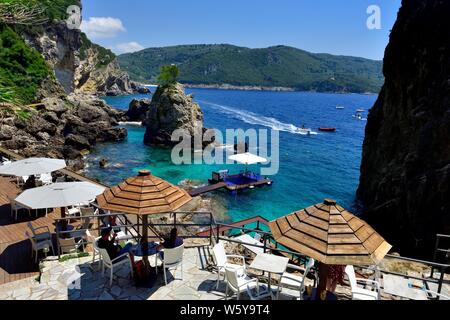 La Grotta Beach Bar,Paleokastritsa,Corfu,Greece Stock Photo