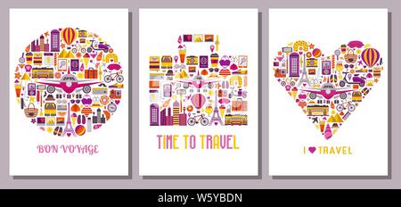 Summer Travel Around the World Cards Templates Stock Vector