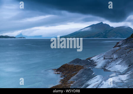 Evening view with long exposure over Sjona fjorden near Utskarpen, Norway Stock Photo