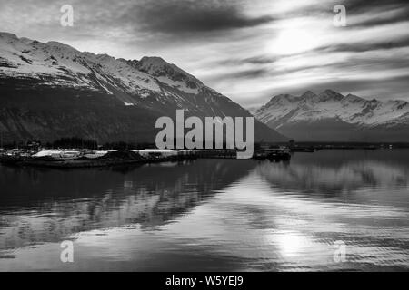 Sunrise, Valdez, Prince William Sound, Alaska, USA Stock Photo