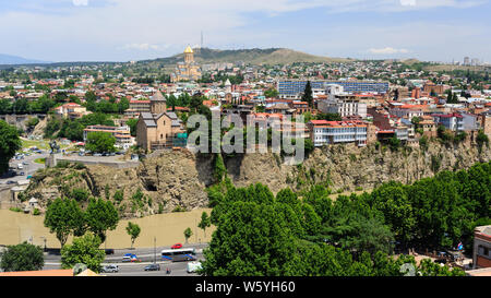 Tbilisi, Georgia - June 15, 2016: Old Tbilisi, the houses of Avlabari district on the rocky bank of the Kura River. Stock Photo