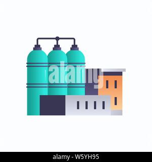 petroleum oil refinery machinery factory building icon industrial plant containers with pipes power station concept white background flat Stock Vector