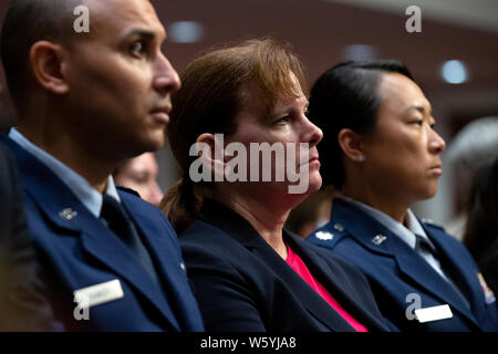 United States Army Colonel Kathryn Spletstoser, center, who has said she was sexually assaulted by US Air Force General John E. Hyten, listens to the testimony before the US Senate Committee on Armed Services during his confirmation hearing on Capitol Hill in Washington, DC, U.S. on July 30, 2019. Credit: Stefani Reynolds/CNP /MediaPunch Stock Photo