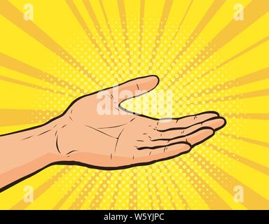 Opened hand, retro comic style. Cartoon vector illustration Stock Vector