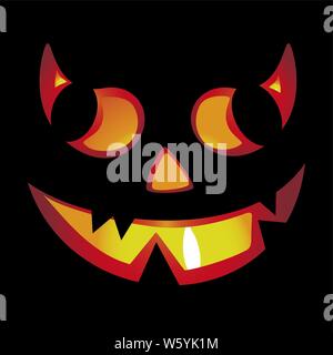 Vector illustration. Pumpkin halloween devil character isolated on black. Stock Vector