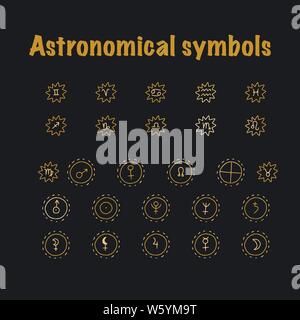 Astrology doodle symbols. Set of astrological graphic design elements. Vector icons collection. Stock Vector