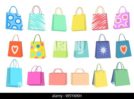 Set of Multi-colored Shopping bags of different shapes. Stock Vector