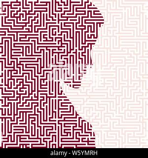 Vector illustration. Melancholic woman silhouette with maze or labyrinth texture. Isolated. Stock Vector