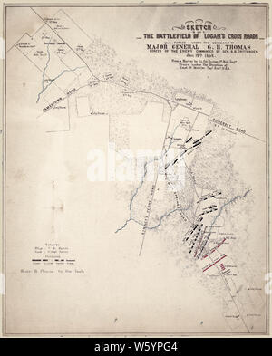 Civil War Maps 1645 Sketch of the battlefield of Logan's Cross Roads US forces under the command of Major General G H Thomas forces of the enemy commanded by Gen G B Crittenden Jan 19th 1862 Library Rebuild and Repair Stock Photo