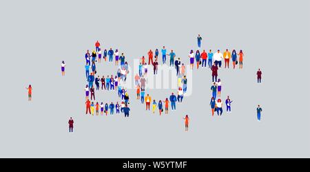 businesspeople crowd gathering in shape of bot word different business people employees group standing together social media community concept flat Stock Vector