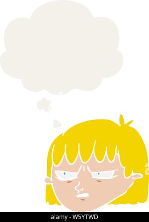 cartoon angry woman with thought bubble in retro style Stock Vector