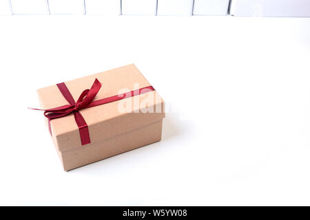 Gift boxes with bow on white background Stock Photo