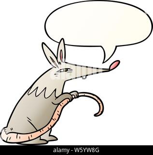 cartoon sneaky rat with speech bubble in smooth gradient style Stock Vector