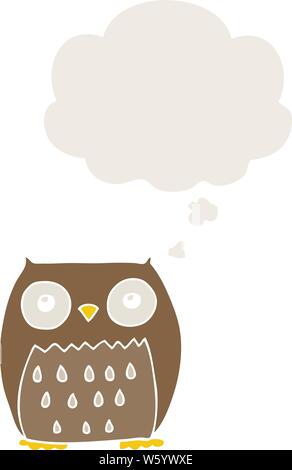 cartoon owl with thought bubble in retro style Stock Vector