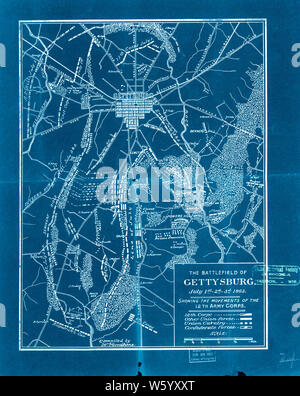 Civil War Maps 1751 The battlefield of Gettysburg July 1st 2d 3d 1863 showing the movements of the 12th Army Corps Inverted Rebuild and Repair Stock Photo