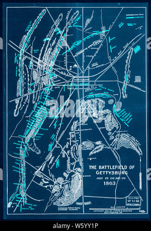 Civil War Maps 1752 The battlefield of Gettysburg July 1st 2nd and 3rd 1863 Inverted Rebuild and Repair Stock Photo