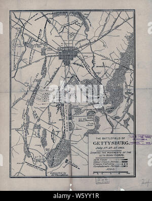 Civil War Maps 1751 The battlefield of Gettysburg July 1st 2d 3d 1863 showing the movements of the 12th Army Corps Rebuild and Repair Stock Photo