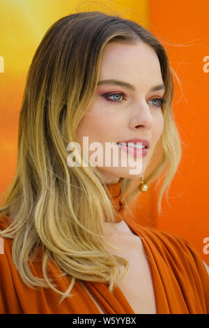 London, UK. 30th July 2019. Margot Robbie poses on the white carpet at Once Upon A Time...In Hollywood UK Premiere on Tuesday 30 July 2019 at ODEON LUXE Leicester Square, London. . Picture by Julie Edwards. Credit: Julie Edwards/Alamy Live News Stock Photo