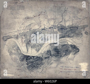 Civil War Maps 1838 Topographical map of the approaches and defences of Knoxville E Tennessee shewing the positions occupied by the United States Rebel forces during the siege Rebuild and Repair Stock Photo