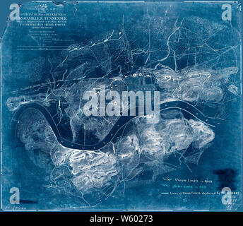 Civil War Maps 1838 Topographical map of the approaches and defences of Knoxville E Tennessee shewing the positions occupied by the United States Rebel forces during the siege Inverted Rebuild and Repair Stock Photo