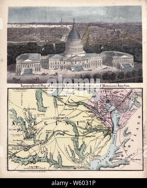 Civil War Maps 1842 Topographical map of Virginia between Washington and Manassas Junction Rebuild and Repair Stock Photo