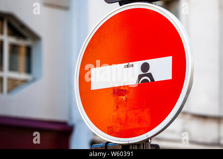 Decorated Traffic Signs in Paris Stock Photo