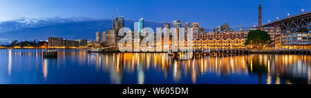 Panoramic view of Circular Quay and Sydney City CBD at Dawn, Sydney, New South Wales (NSW), Australia. Stock Photo