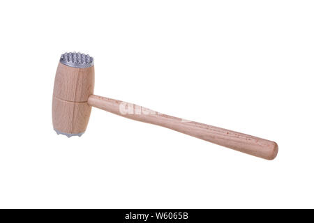 Wooden meat tenderizer isolated on white background. Stock Photo